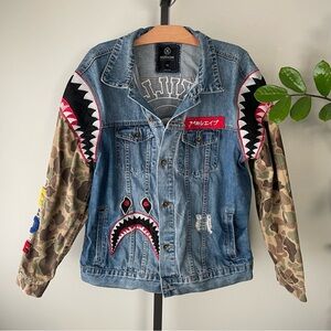 Bape Bathing Ape x Hudson Outerwear Graphic Denim Jean Jacket Distressed Mens 2X
